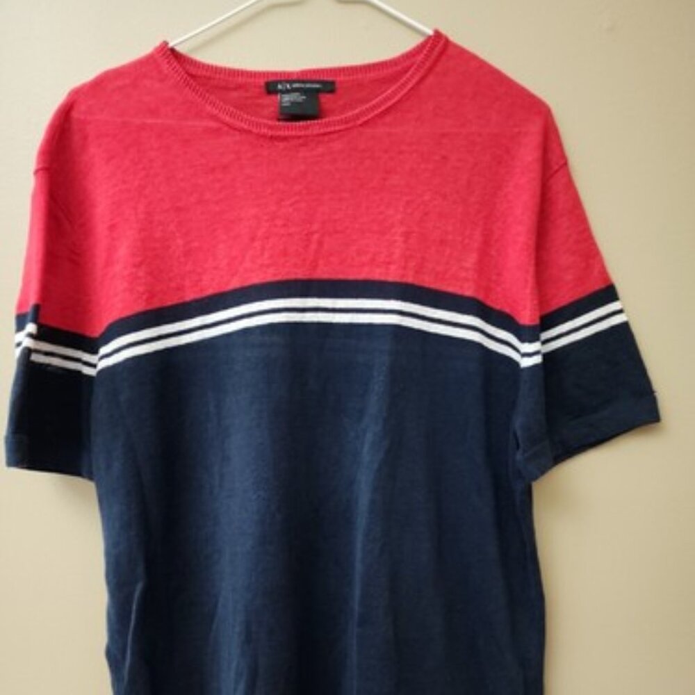 Armani Exchange 100% Linen Short Sleeve Shirt Red White Blue Large